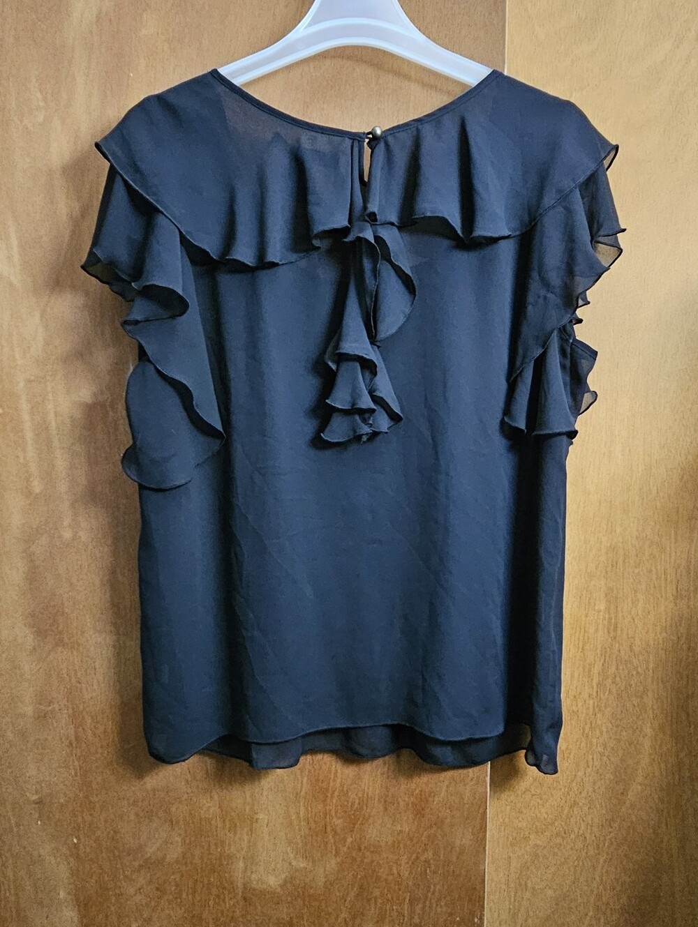 Denim 24/7 Womens Black Sheer Lace Crochet Chiffon Cap Sleeve Ruffle Blouse 22W - Picture 5 of 9